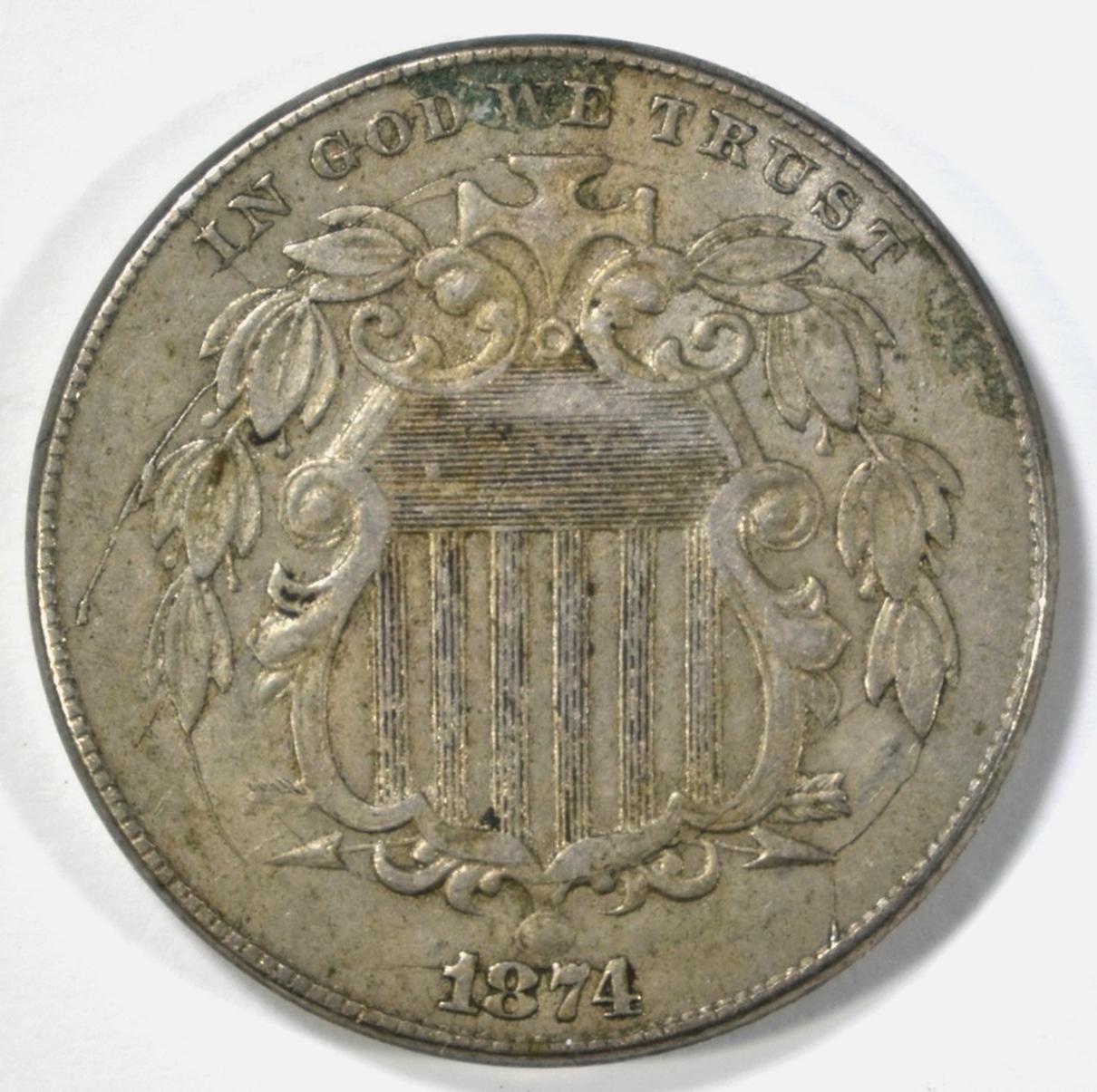 1874 SHIELD NICKEL VF