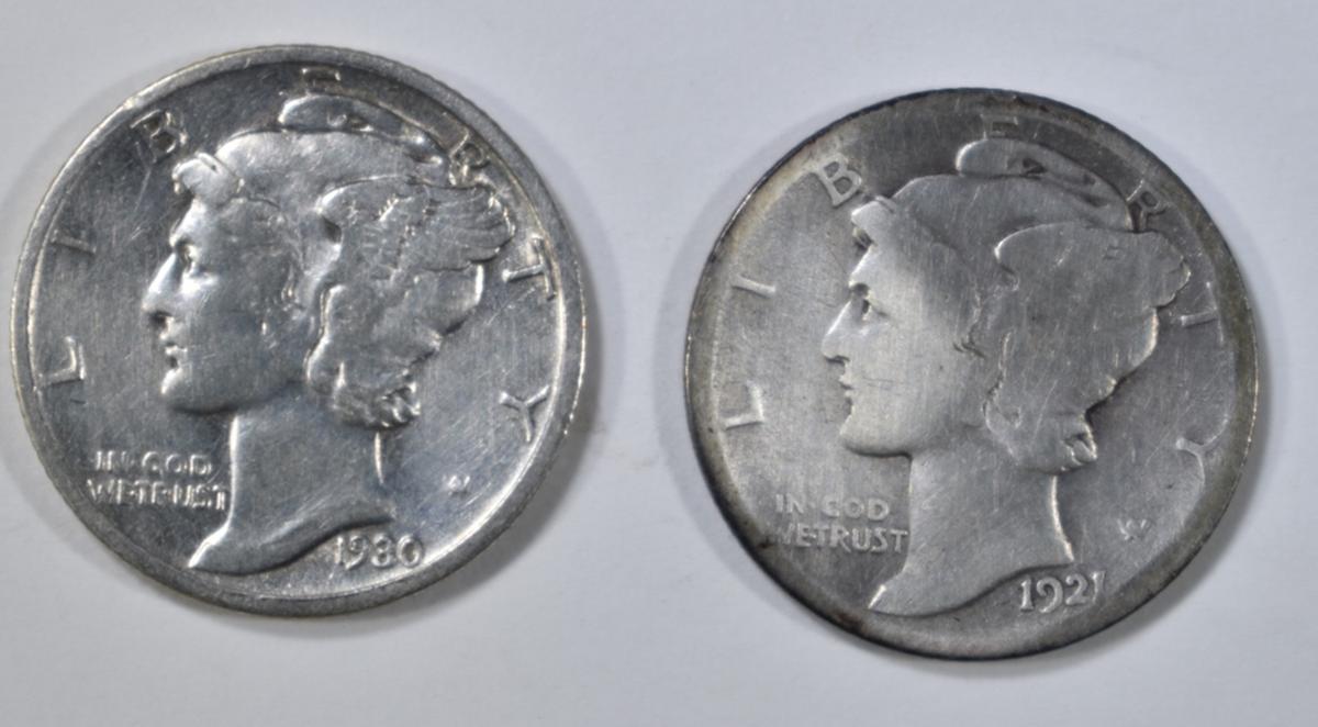 1930-S AU & 21 GOOD MERCURY DIMES