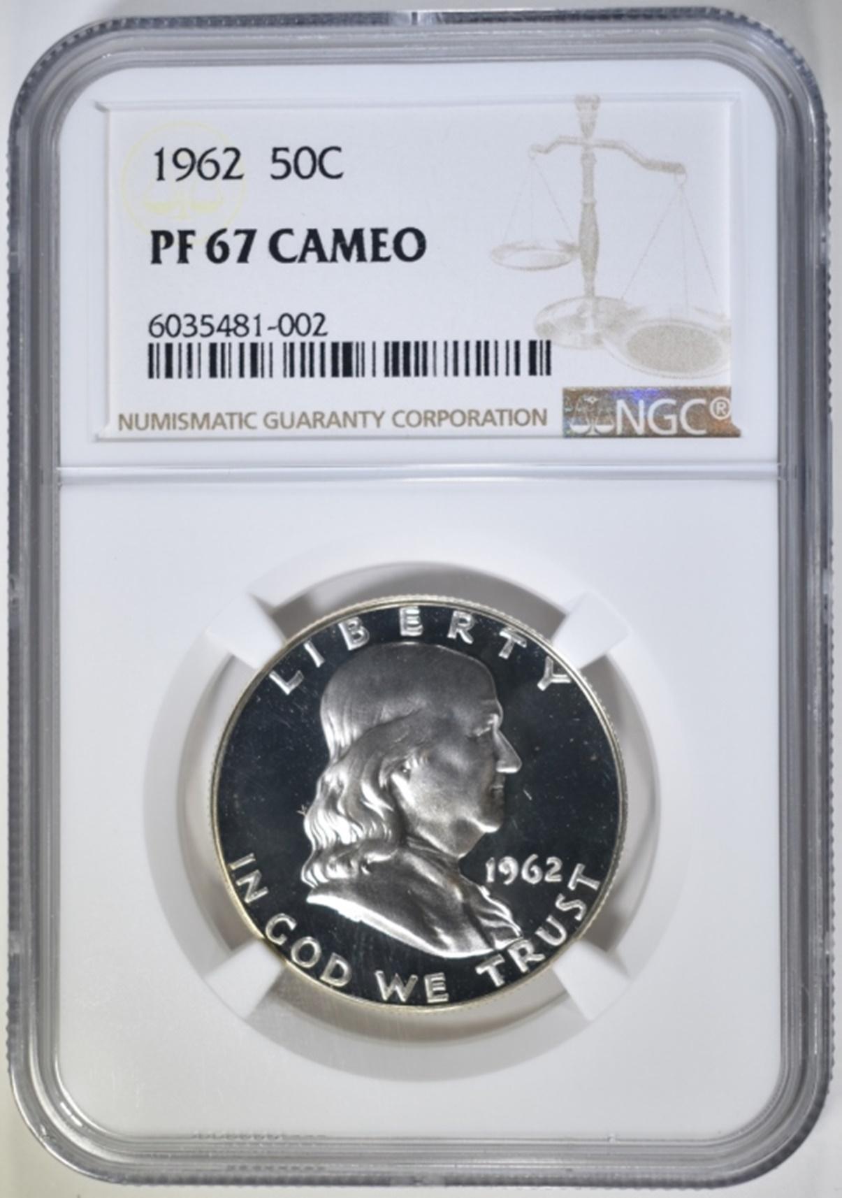 1962 FRANKLIN HALF DOLLAR, NGC PF-67 CAMEO