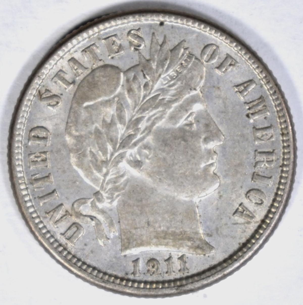 1911 BARBER DIME AU/BU