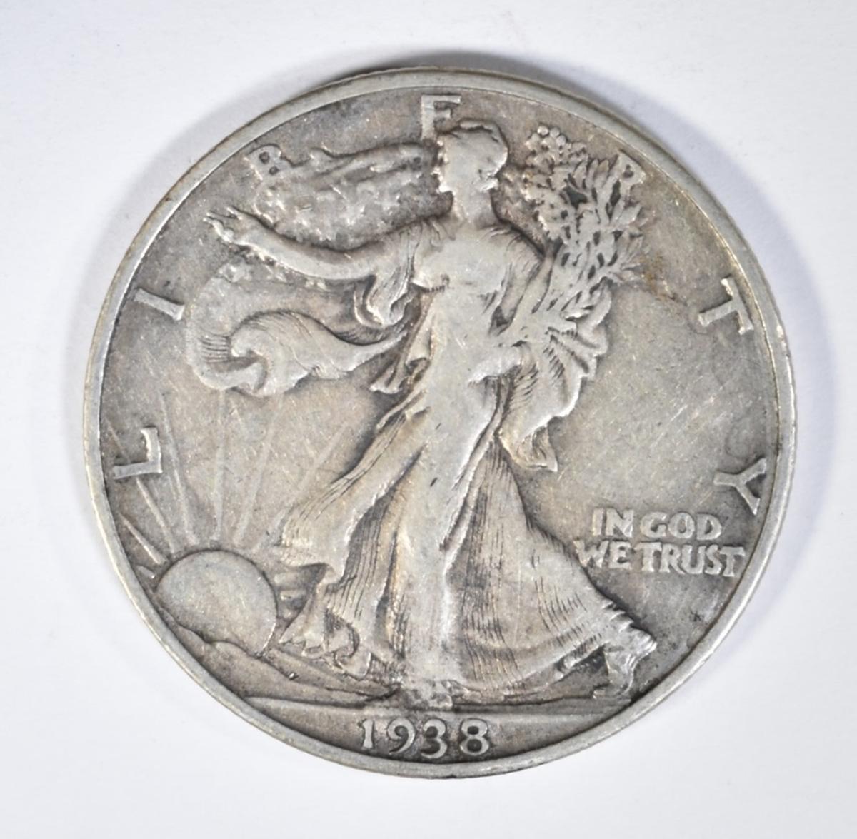 1938-D WALKING LIBERTY HALF DOLLAR, VF