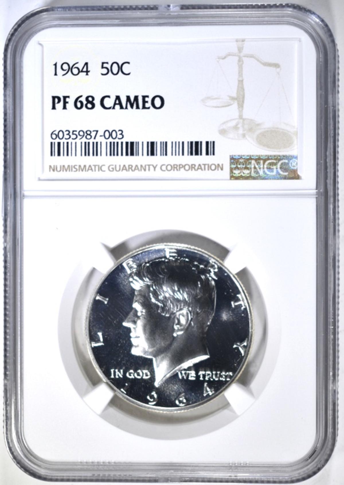 1964 KENNEDY HALF DOLLAR NGC PF-68 CAMEO