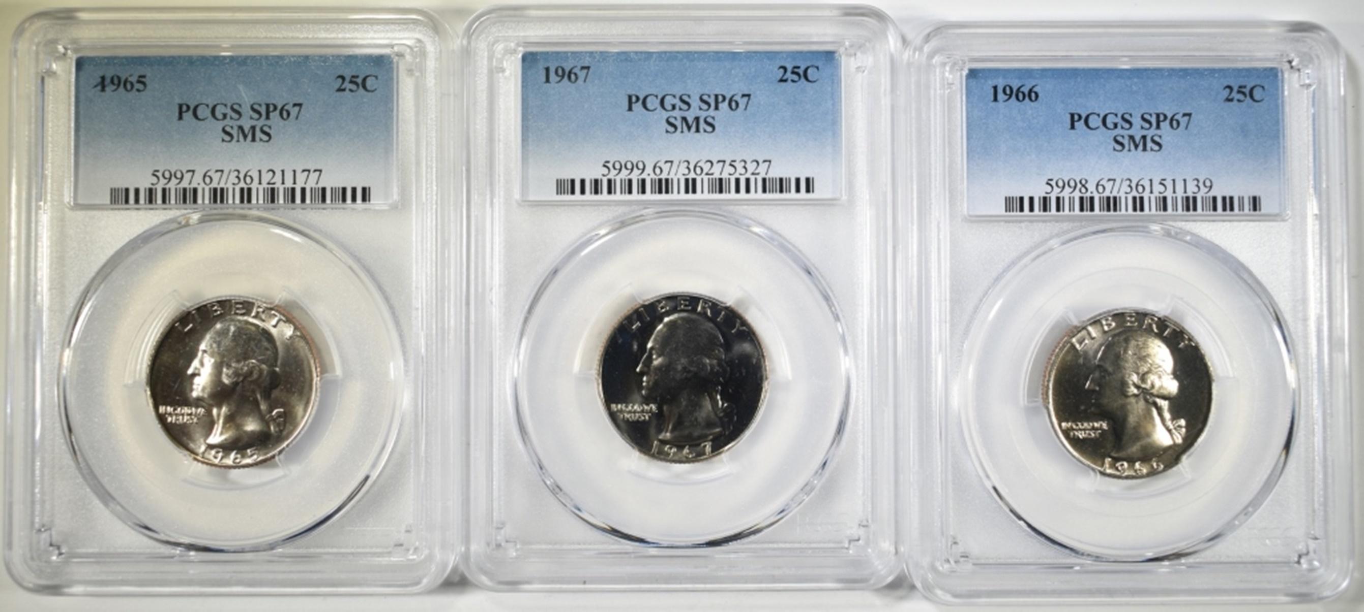 1965, 1966, & 1967 SMS QUARTERS, PCGS SP67