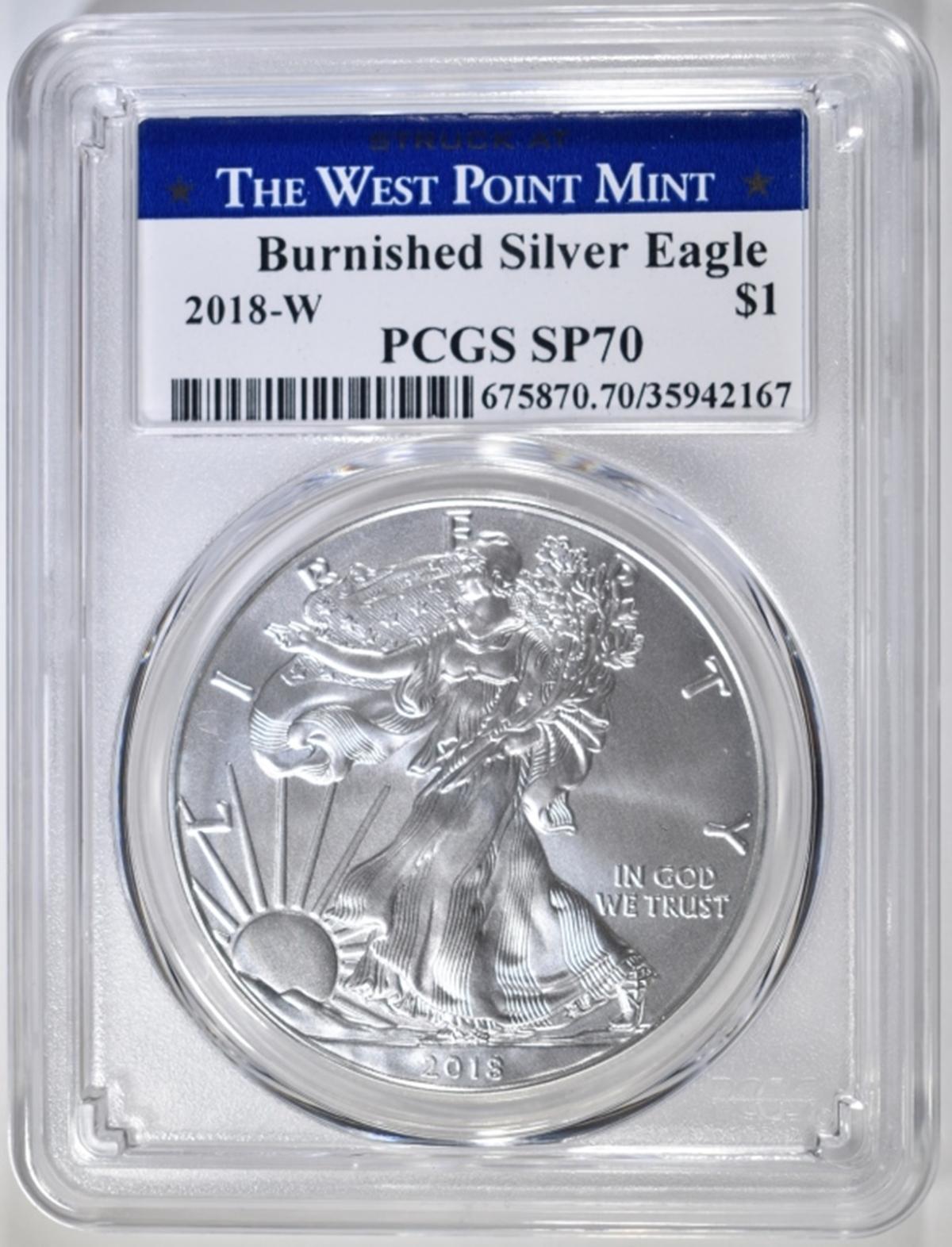 2018-W BURNISHED SILVER EAGLE  PCGS SP-70
