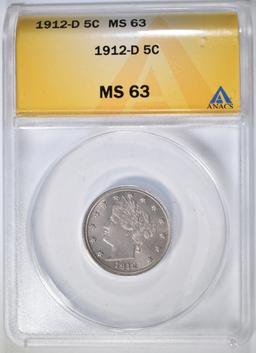 1912-D LIBERTY NICKEL ANACS MS-63