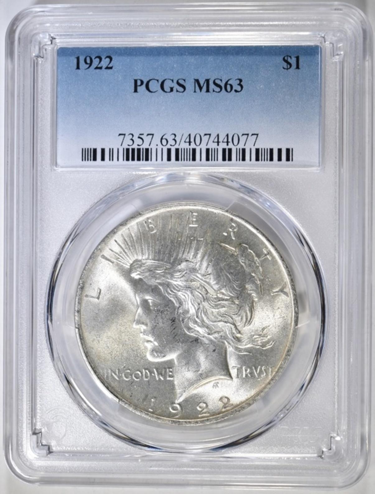 1922 PEACE DOLLAR PCGS MS-63