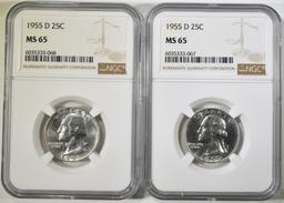 2-1955-D WASHINGTON QUARTERS NGC MS-65