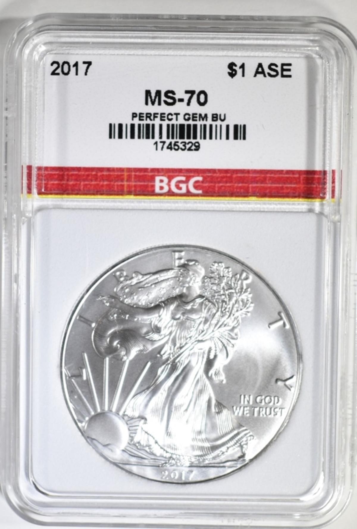 2017 AMERICAN SILVER EAGLE BGC PERFECT GEM BU