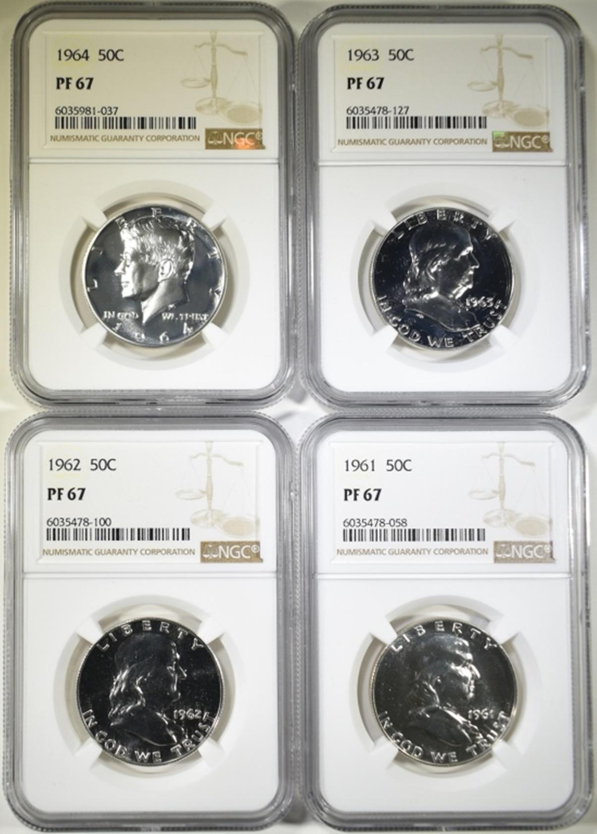 1961-63 FRANKLIN & 1964 KENNEDY HALVES, NGC PF-67