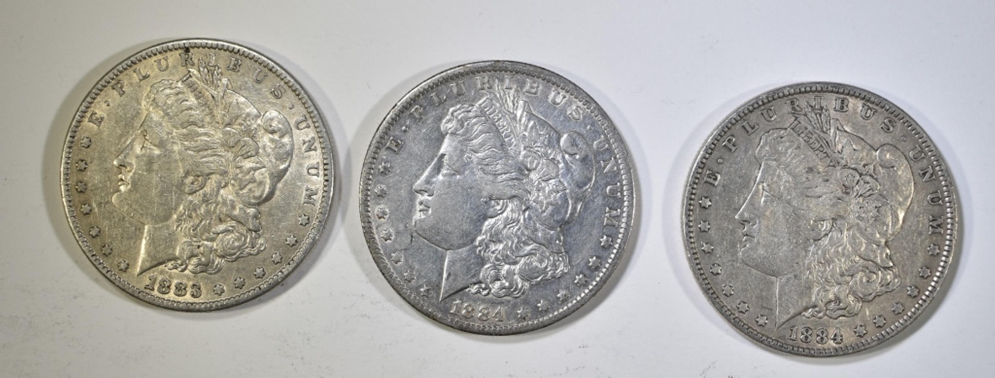 1883, 1884 & 1884-O NICE CIRC MORGAN DOLLARS