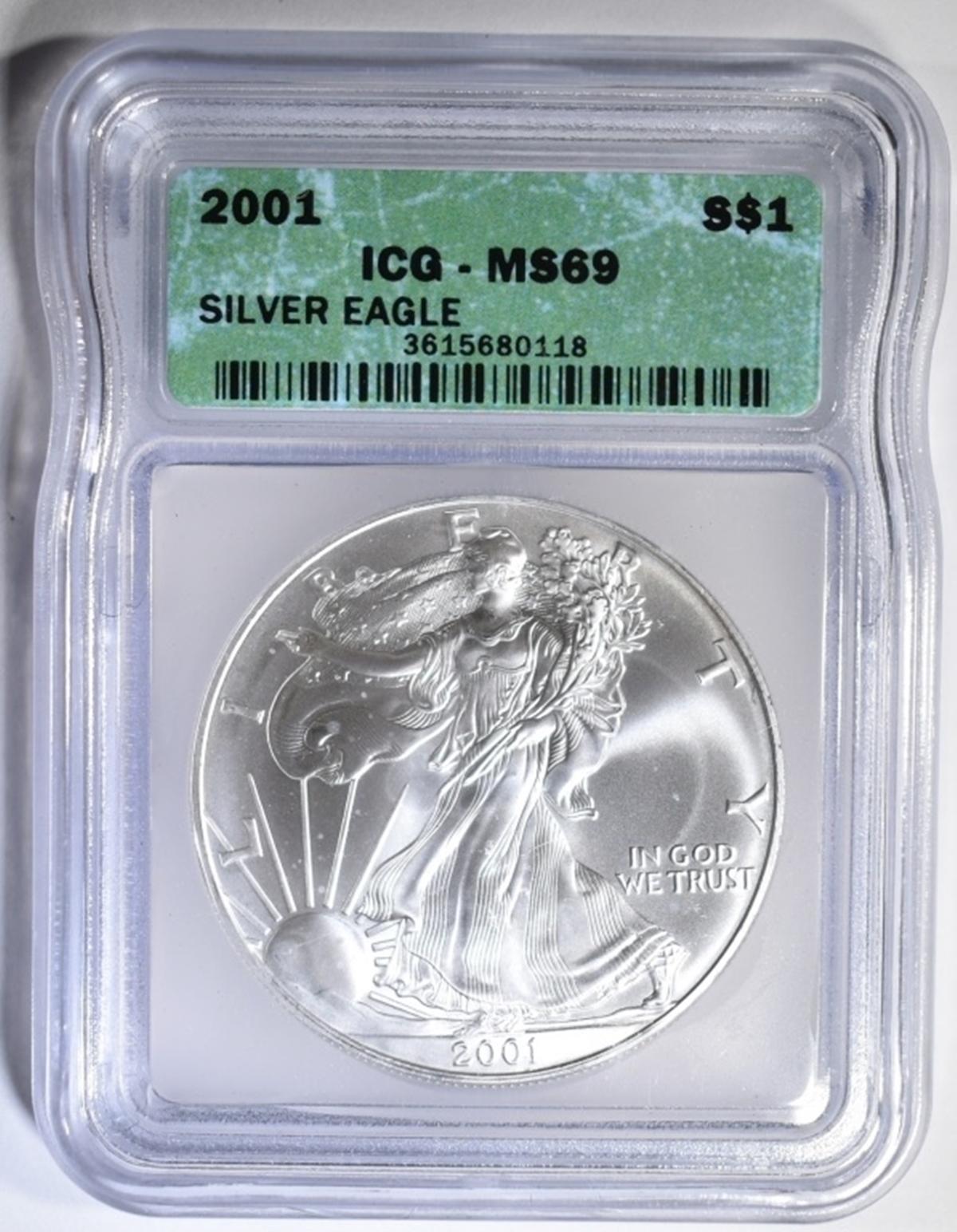 2001 AMERICAN SILVER EAGLE ICG MS-69