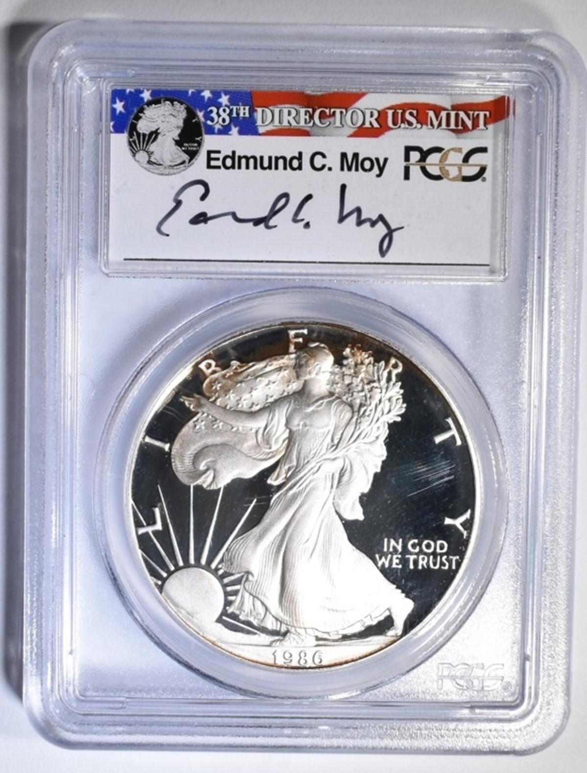 1986-S SILVER EAGLE PCGS PR-69 DCAM EDMOND MOY