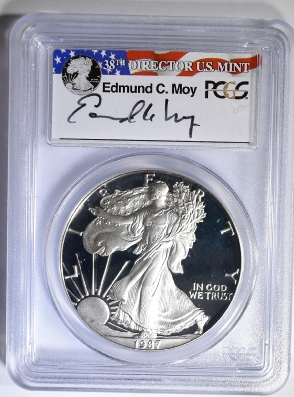 1987-S SILVER EAGLE PCGS PR-69 DCAM EDMOND MOY