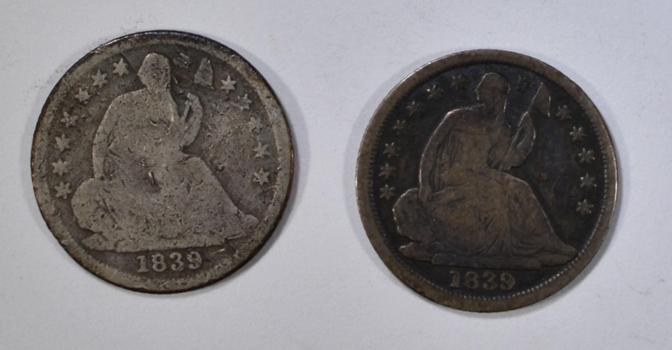 1839 & 1839-O SEATED HALF DIMES  AVG CIRC