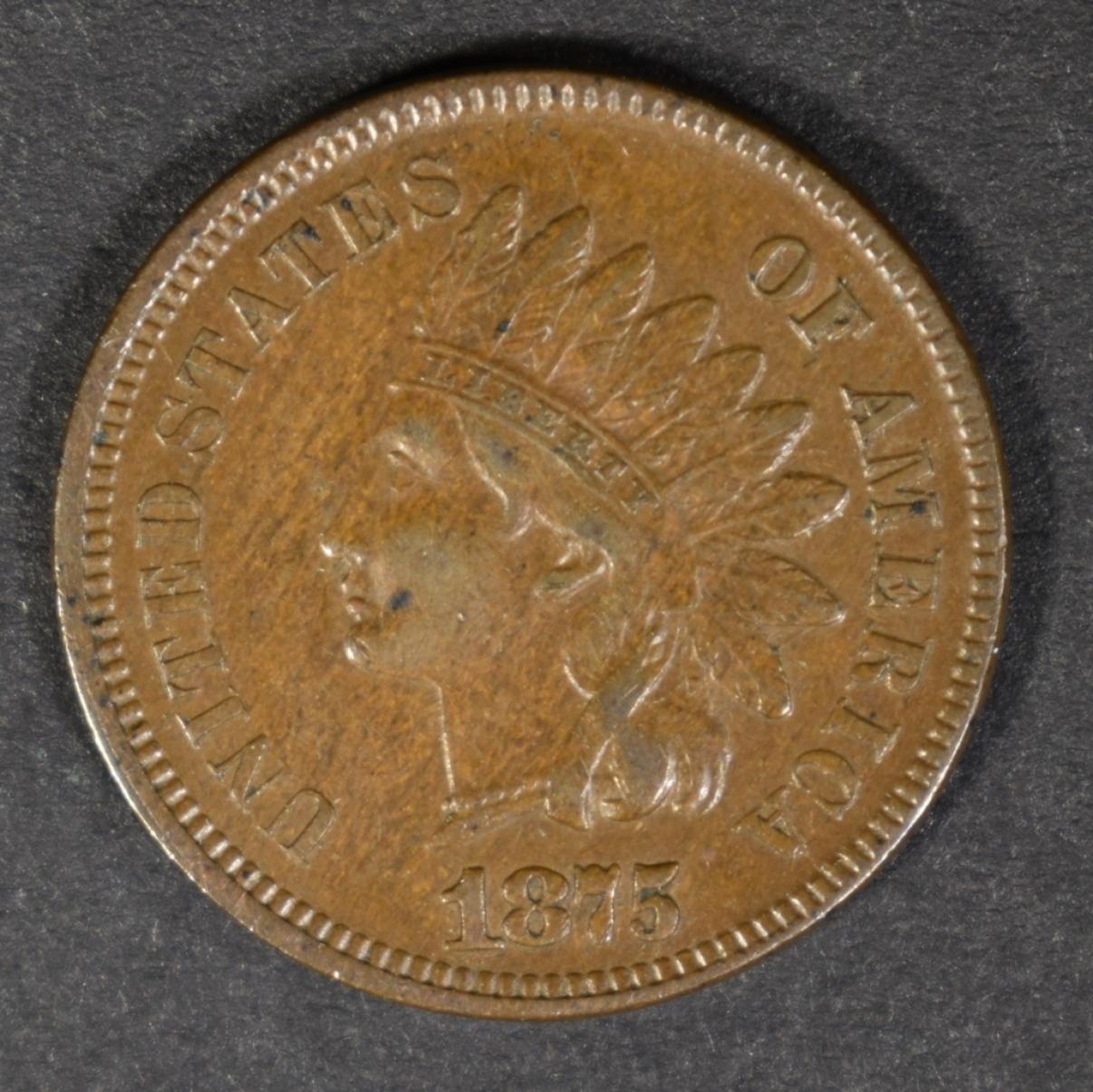 1875 INDIAN CENT XF+