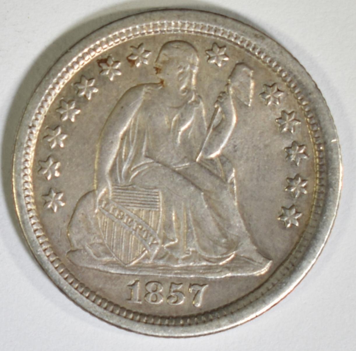 1857-O SEATED LIBERTY DIME AU