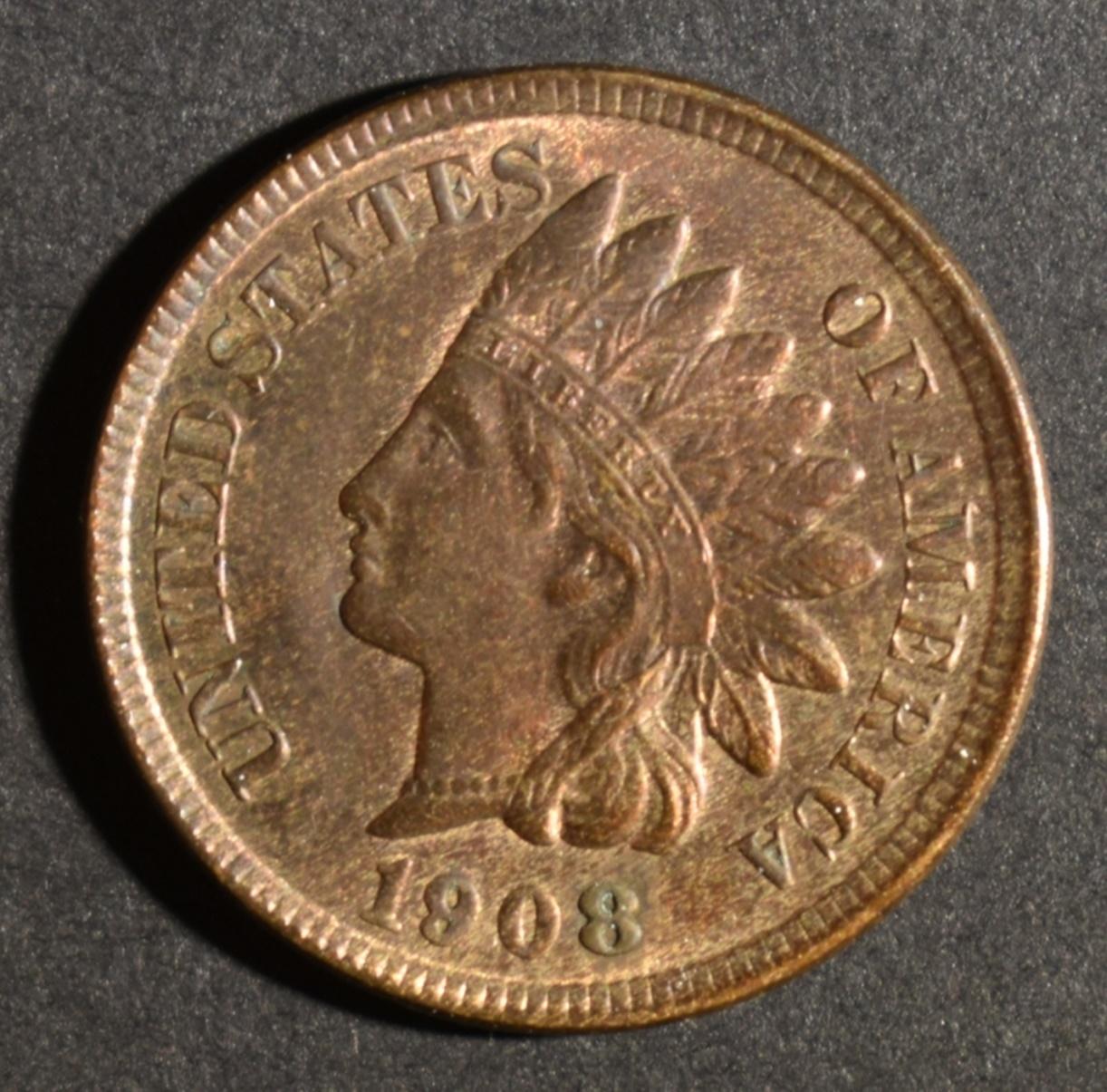 1908 INDIAN HEAD CENT CH BU RB