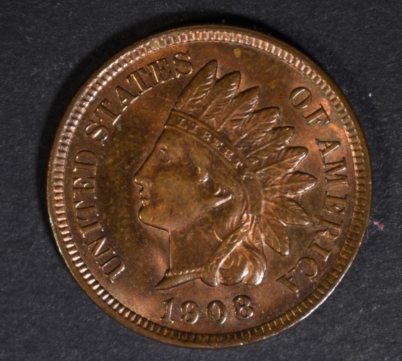 1908 INDIAN HEAD CENT GEM BU RB