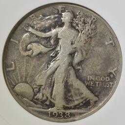 1938-D WALKING LIBERTY HALF ANACS VF-20 KEY COIN