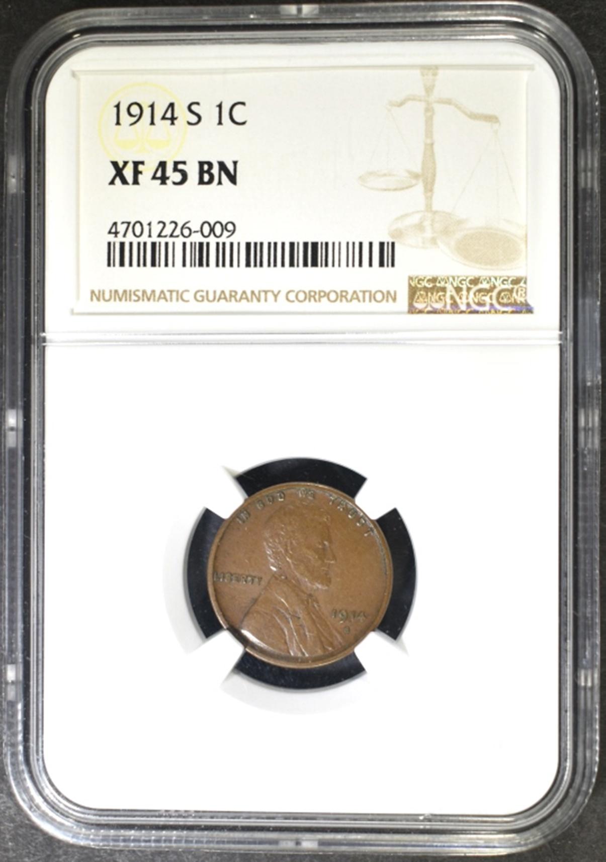 1914-S LINCOLN CENT NGC XF-45 BN