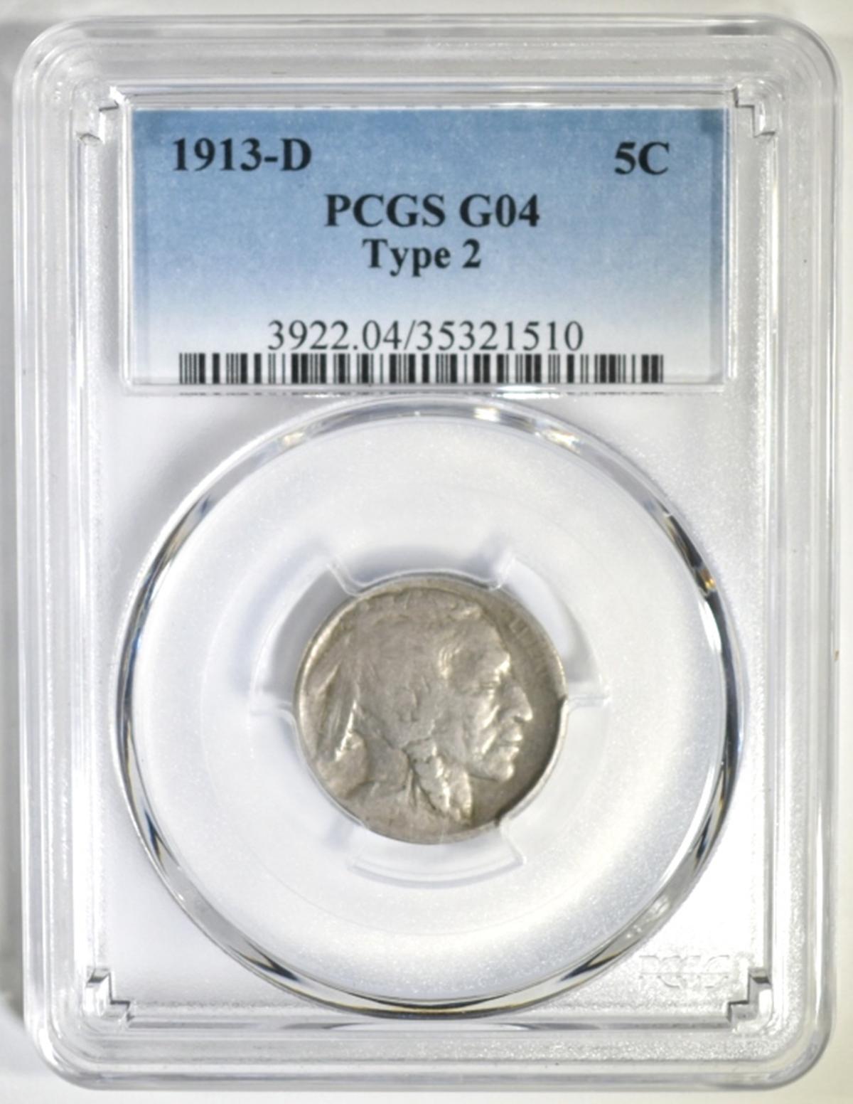 1913-D T-2 BUFFALO NICKEL, PCGS G-4