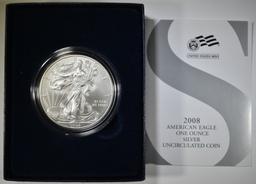 2008-W BURNISHED SILVER EAGLE ORIG BOX/COA