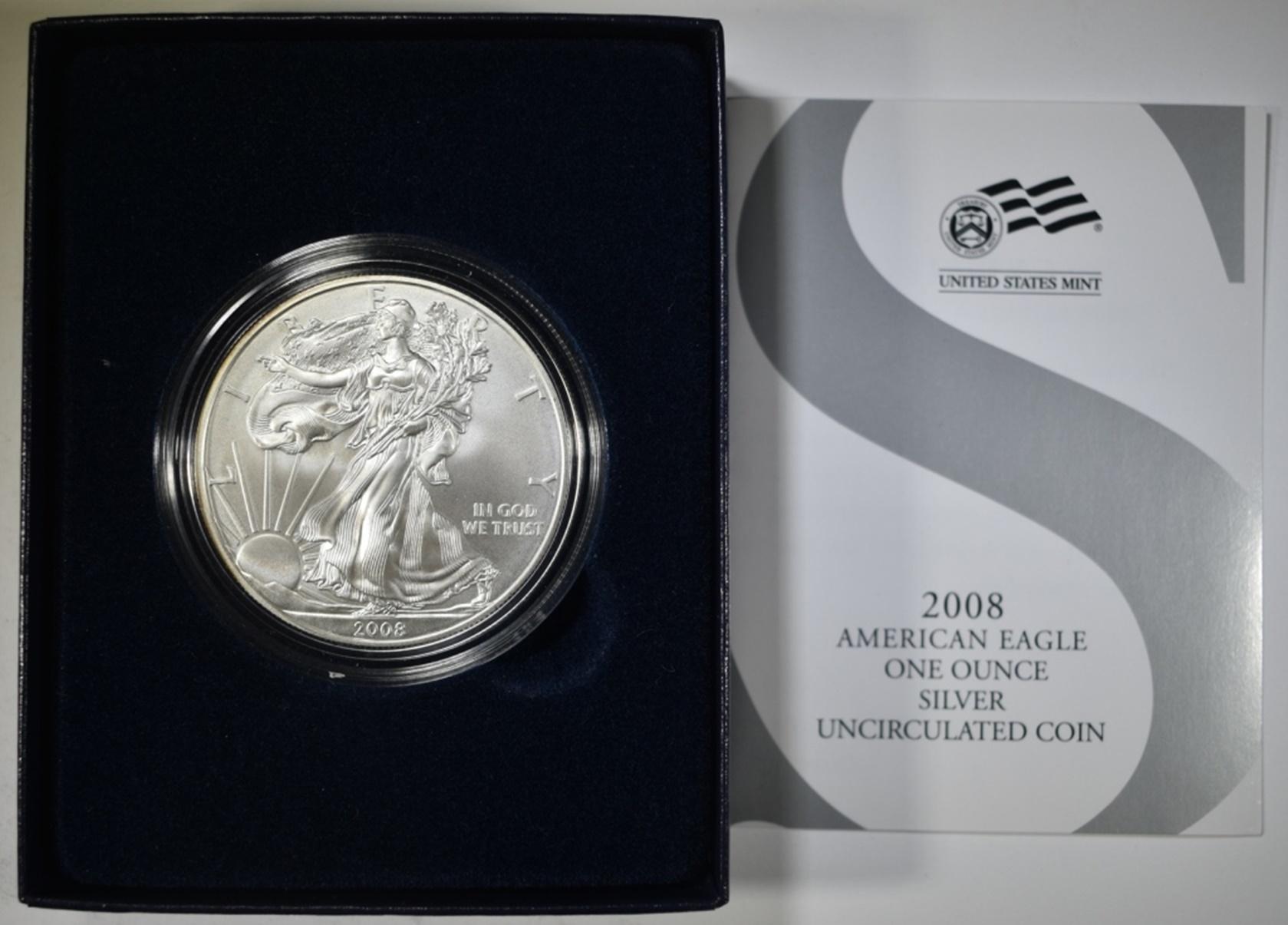 2008-W BURNISHED SILVER EAGLE ORIG BOX/COA