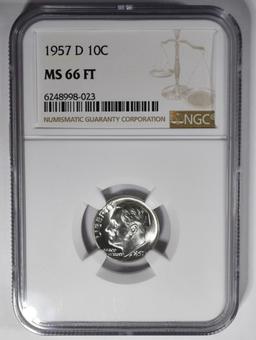 1957-D ROOSEVELT DIME NGC MS-66 FT