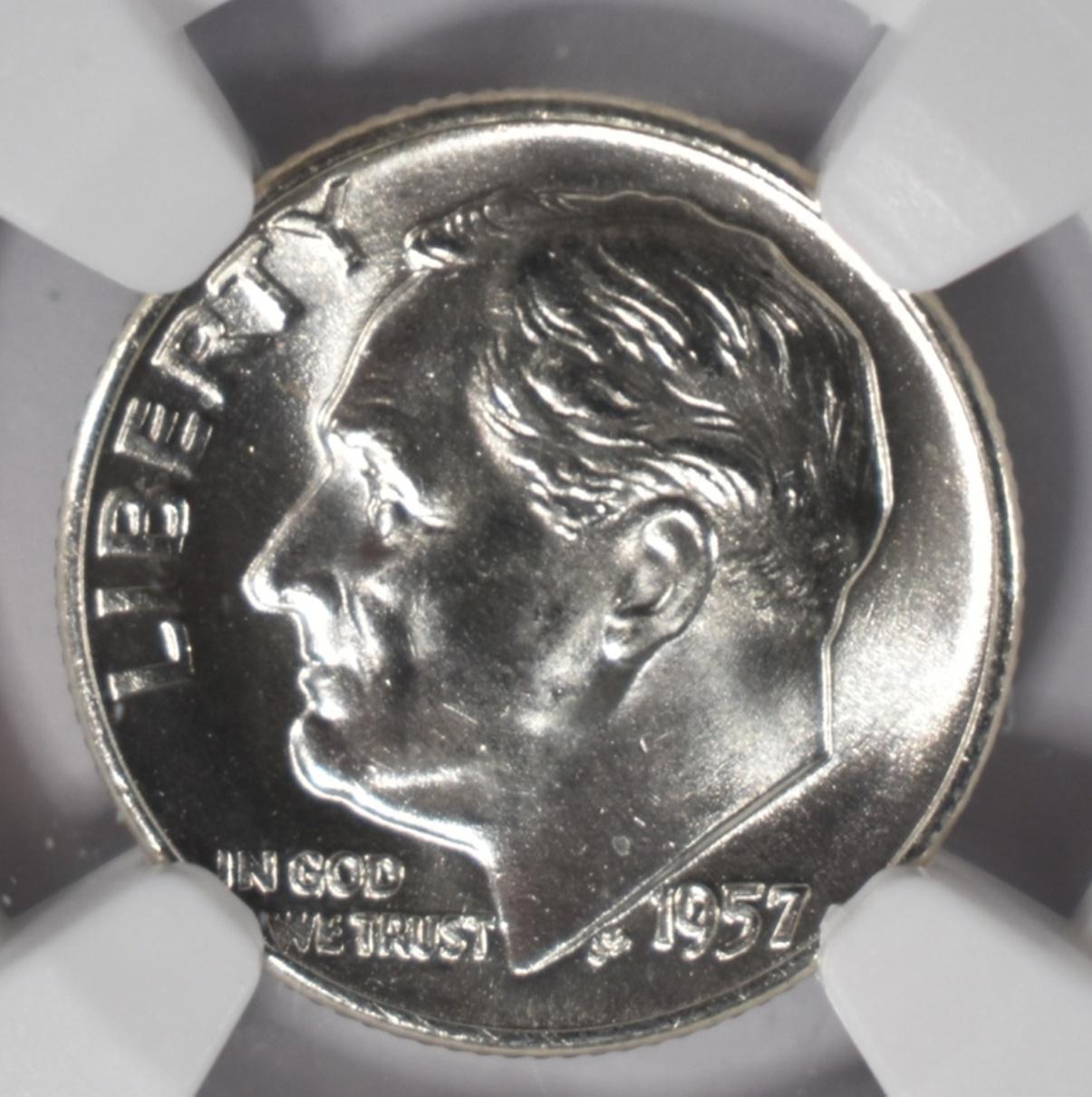 1957-D ROOSEVELT DIME NGC MS-66 FT