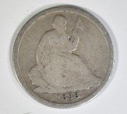 1838-O NO STARS SEATED LIBERTY DIME  VG