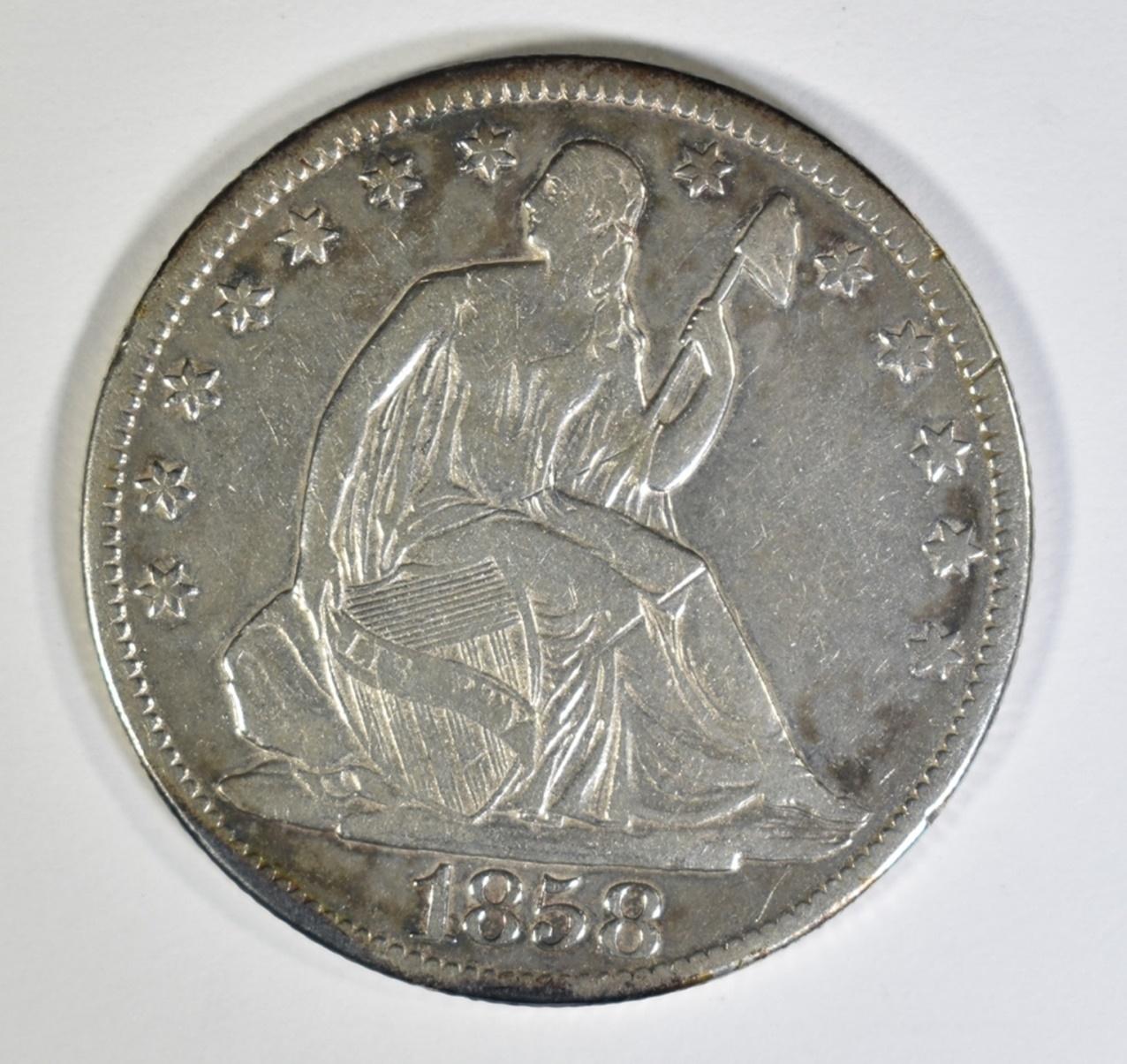 1858-O SEATED LIBERTY HALF DOLLAR  XF