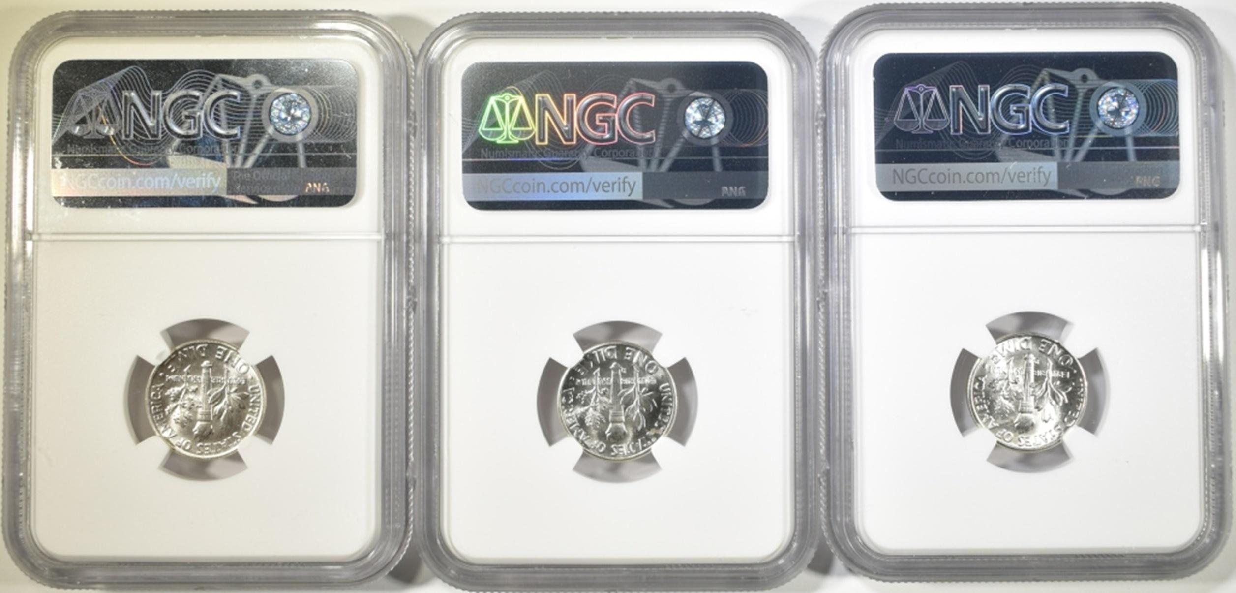 LOT OF 3 NGC GRADED ROOSEVELT DIMES: