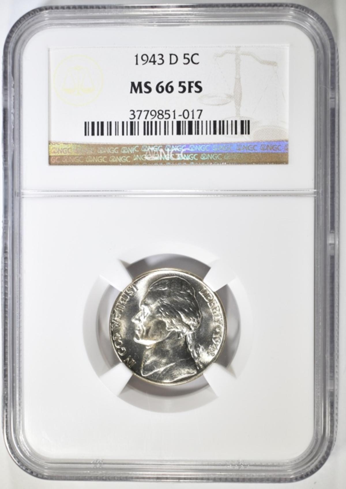 1943-D SILVER JEFFERSON NICKEL NGC MS-66 5FS