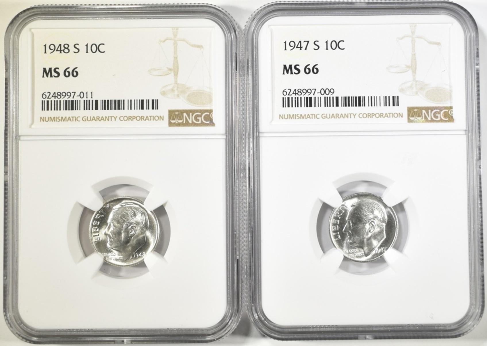 1947-S & 48-S ROOSEVELT DIMES NGC MS-66