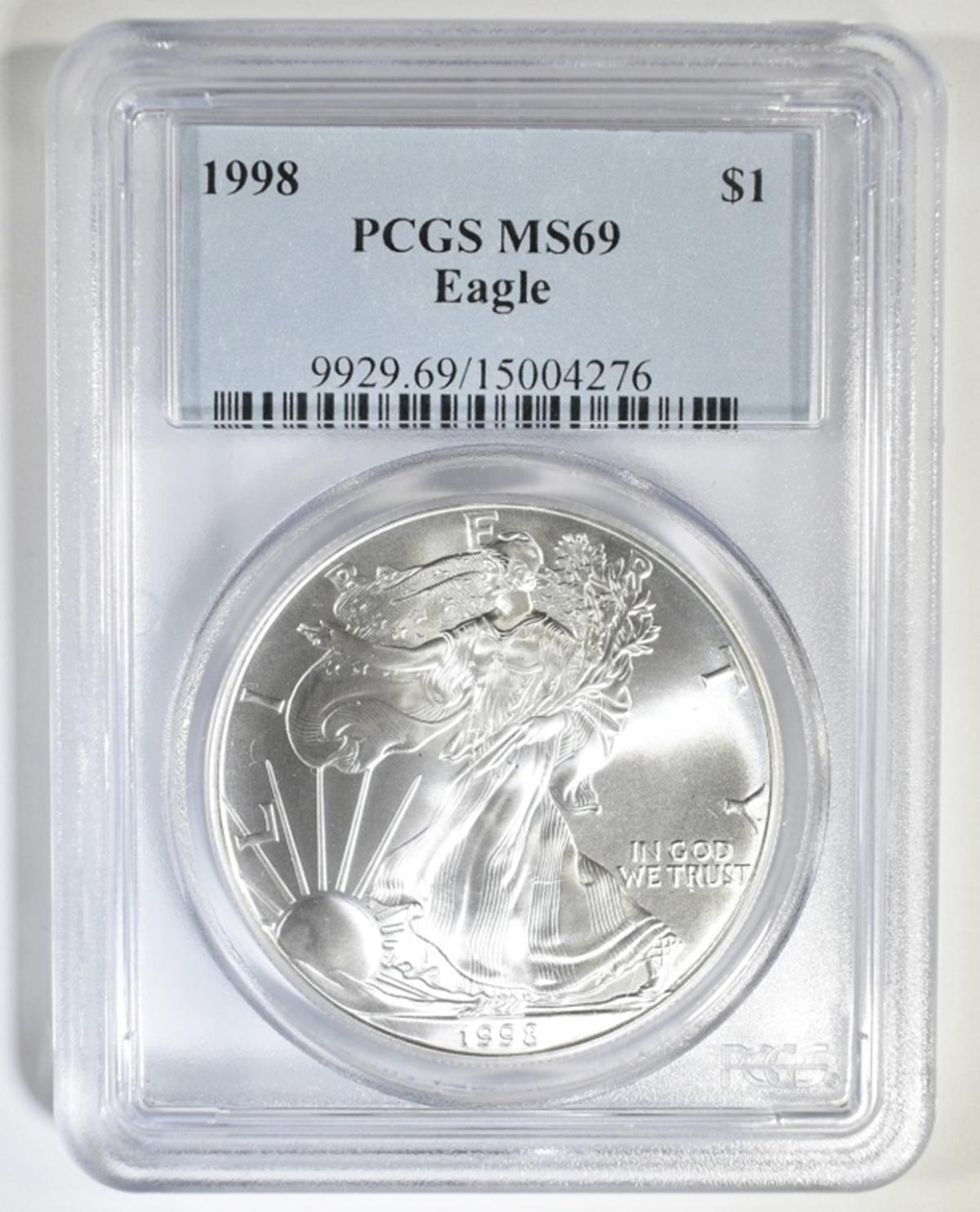 1998 AMERICAN SILVER EAGLE PCGS MS-69