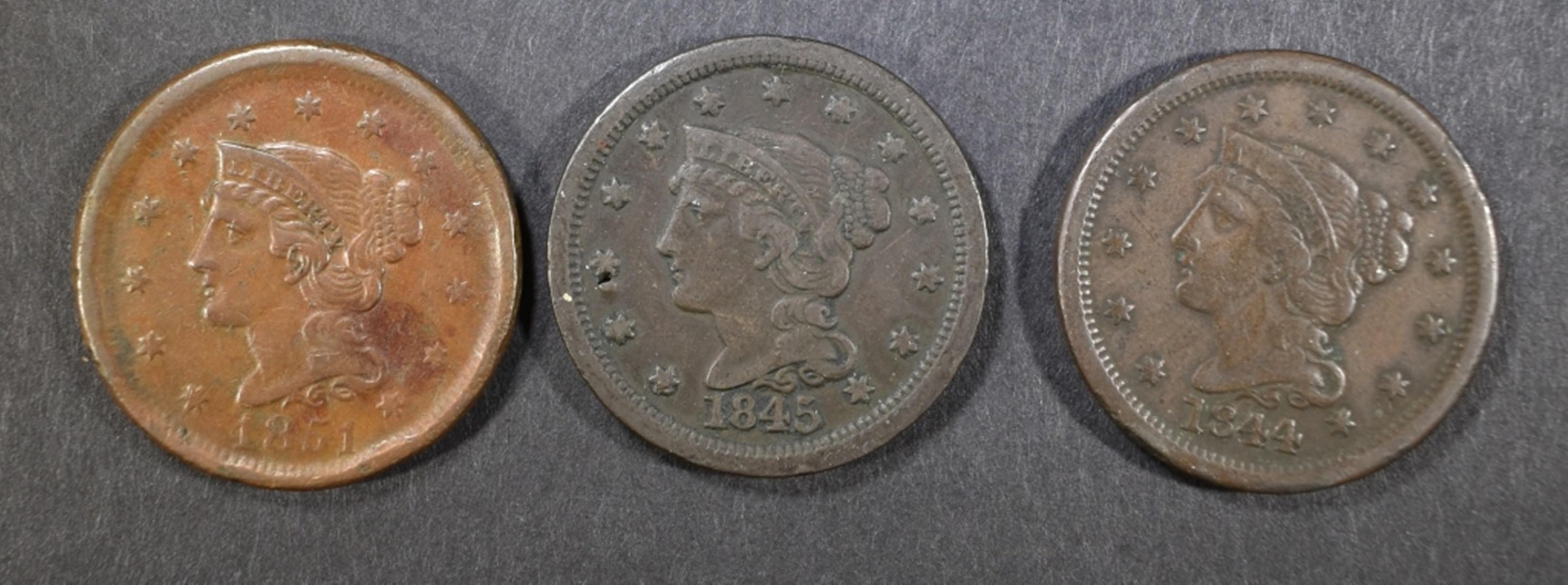 1844, 45, 51 LARGE CENTS VF