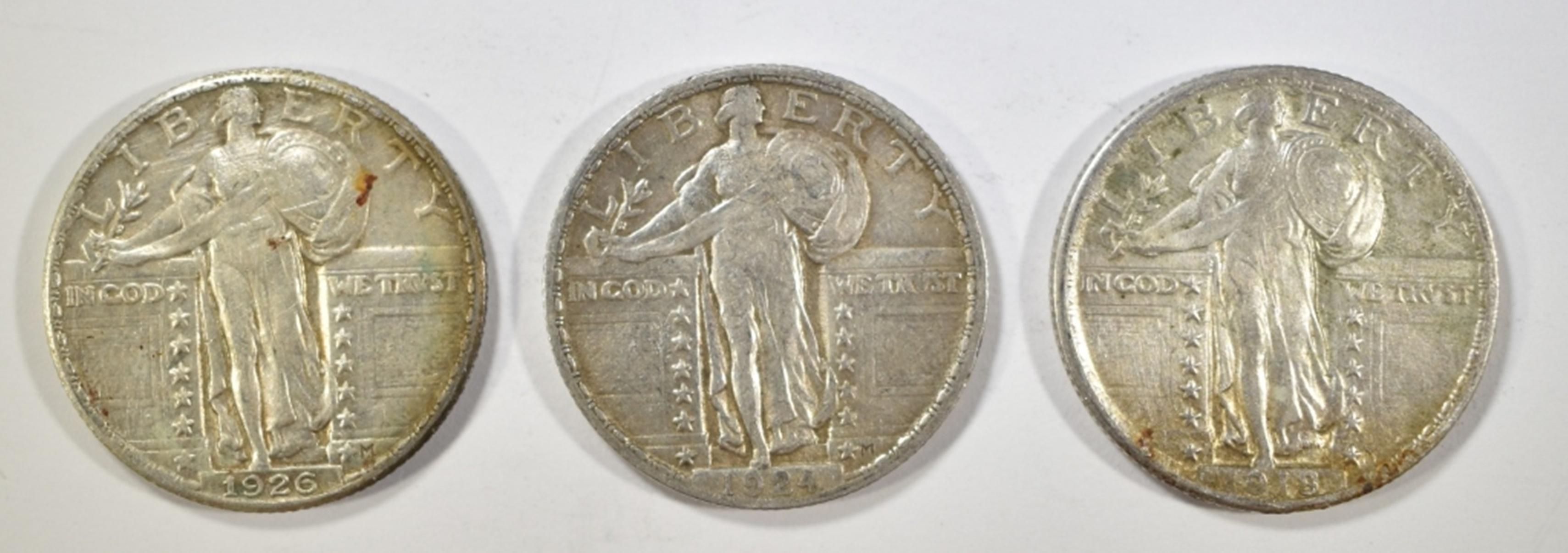 1918, 24, 26 STANDING LIBERTY QUARTERS XF