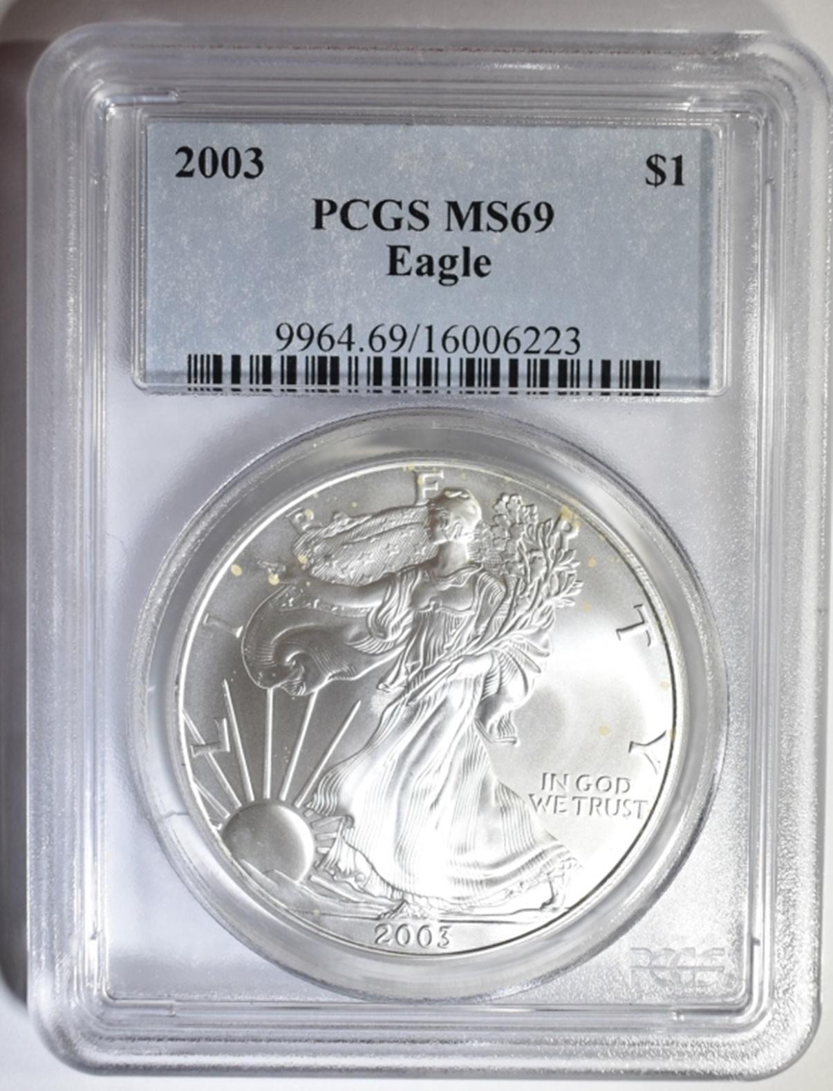 2003 AMERICAN SILVER EAGLE PCGS MS-69