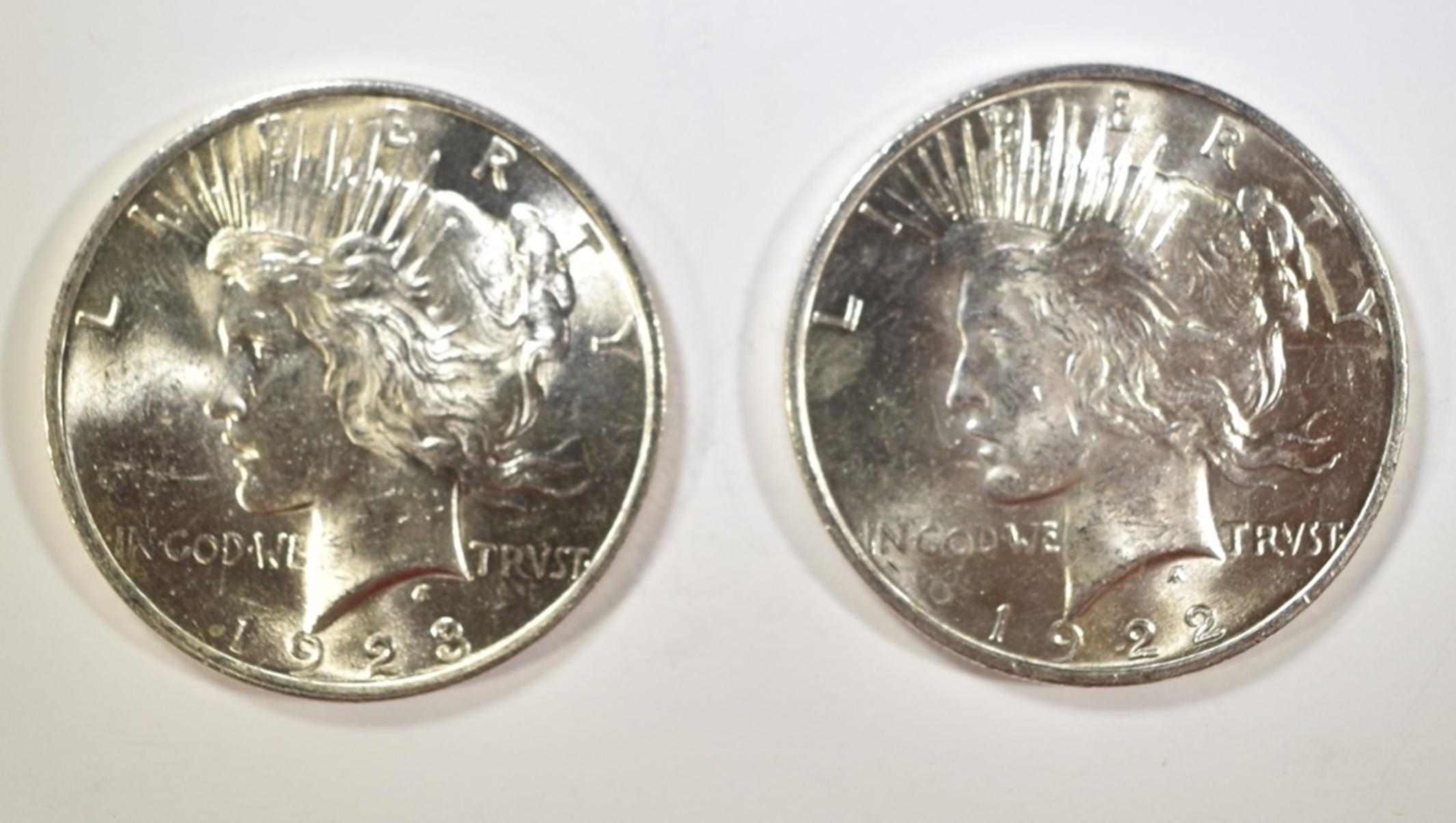 1922 & 23 PEACE DOLLARS BU