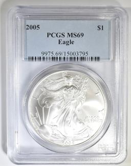 2005 AMERICAN SILVER EAGLE PCGS MS-69