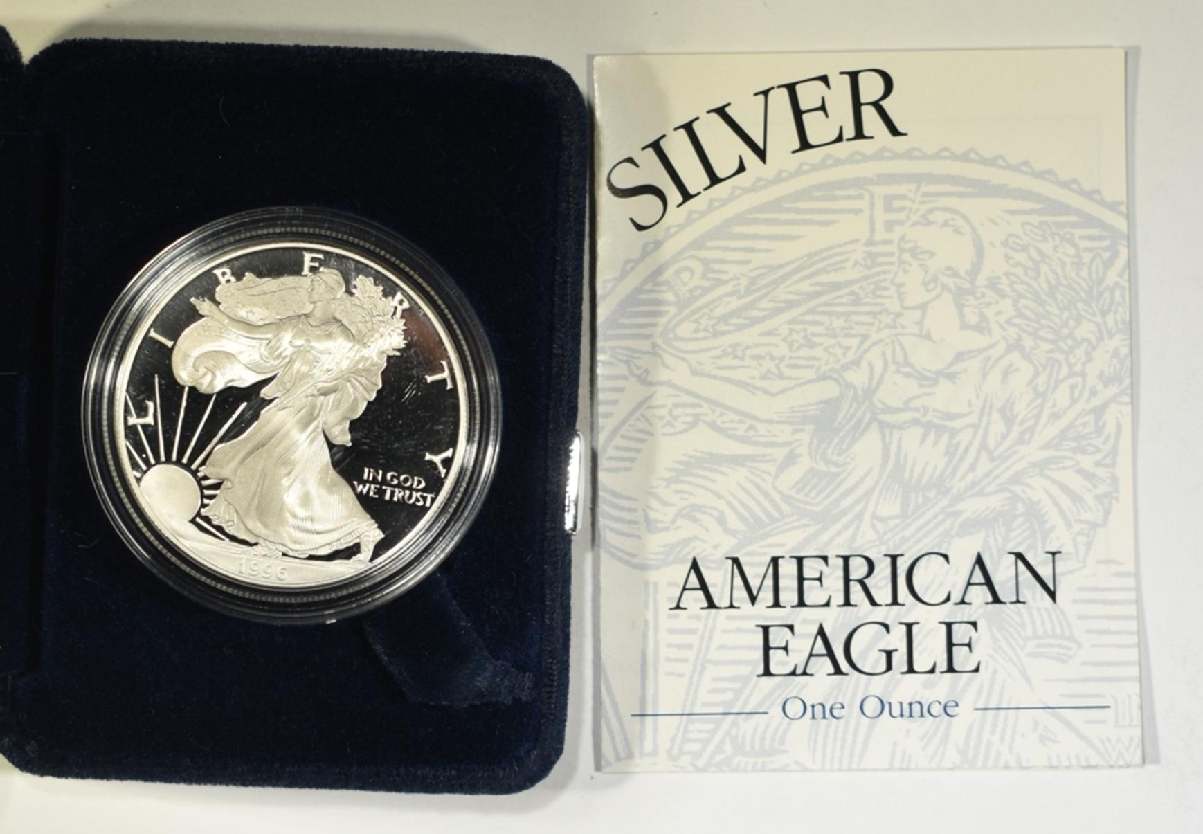 1996-P PROOF AMERICAN SILVER EAGLE ORIG BOX/COA