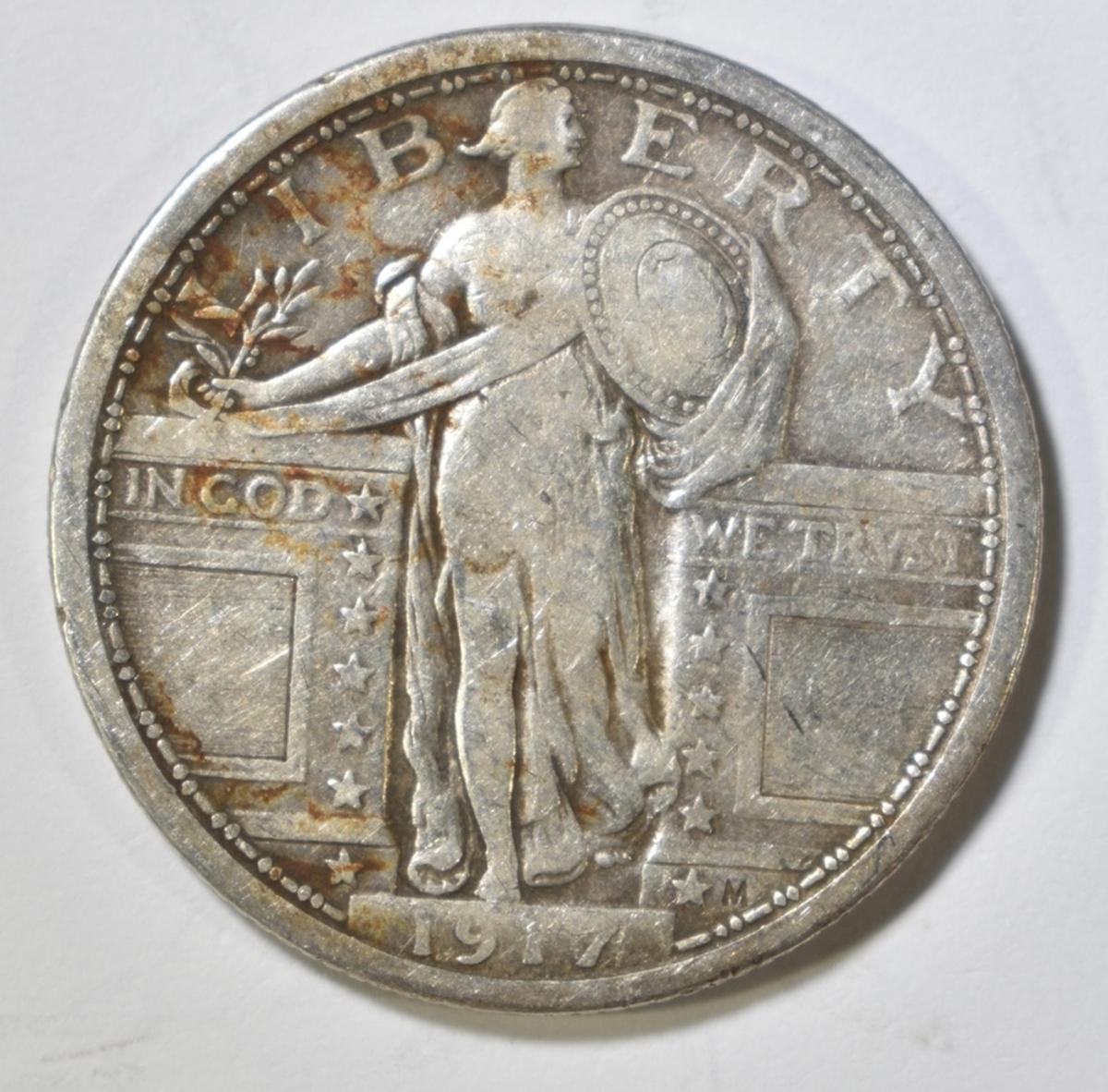 1917 T-1 STANDING LIBERTY QUARTER VF/XF