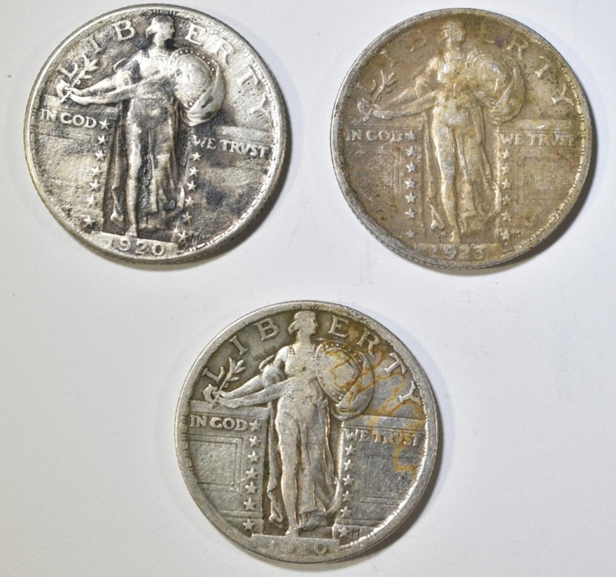 2-1920 & 1 1923 STANDING LIBERTY QUARTERS FINE