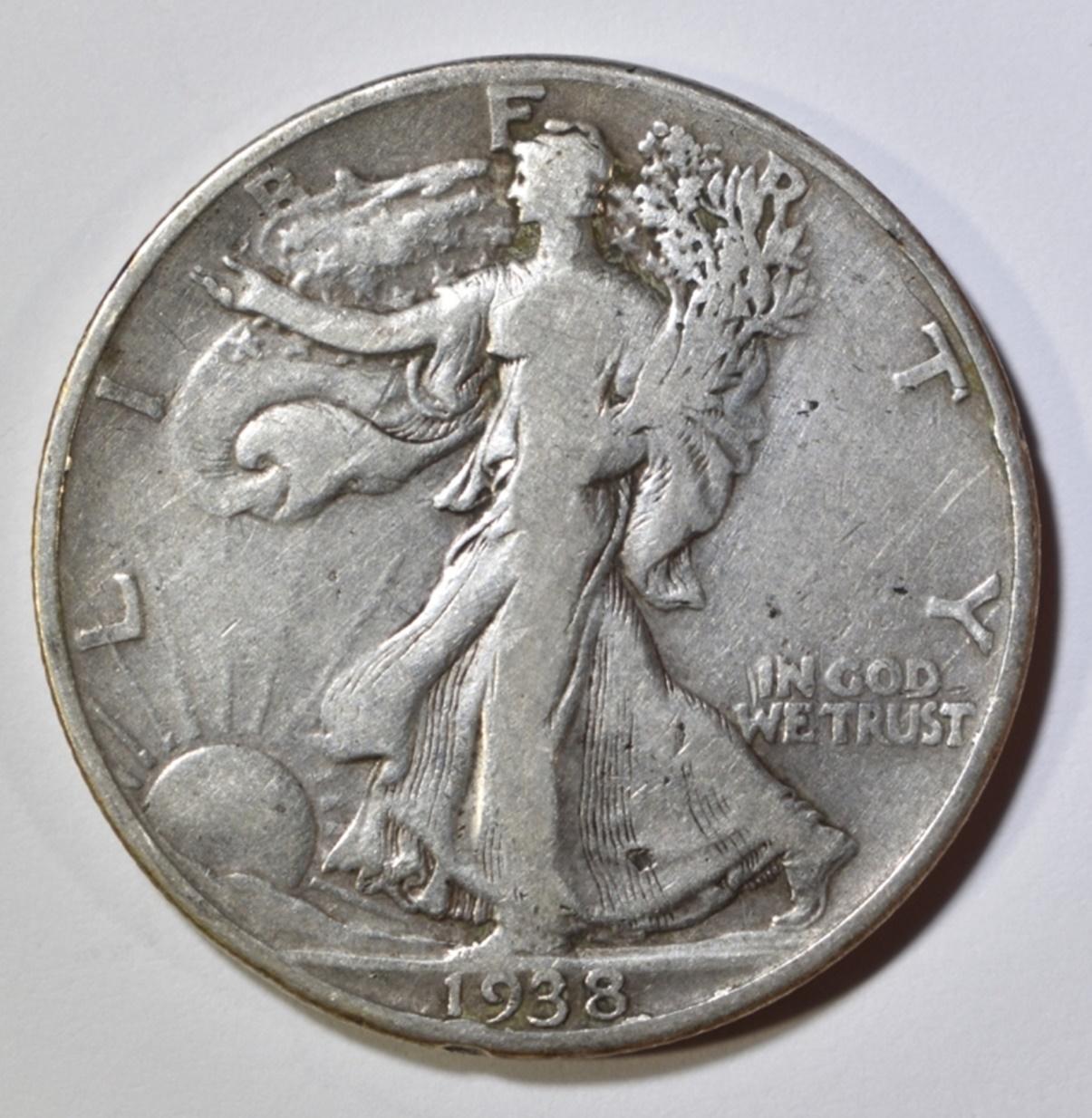 1938-D WALKING LIBERTY HALF DOLLAR, F/VF