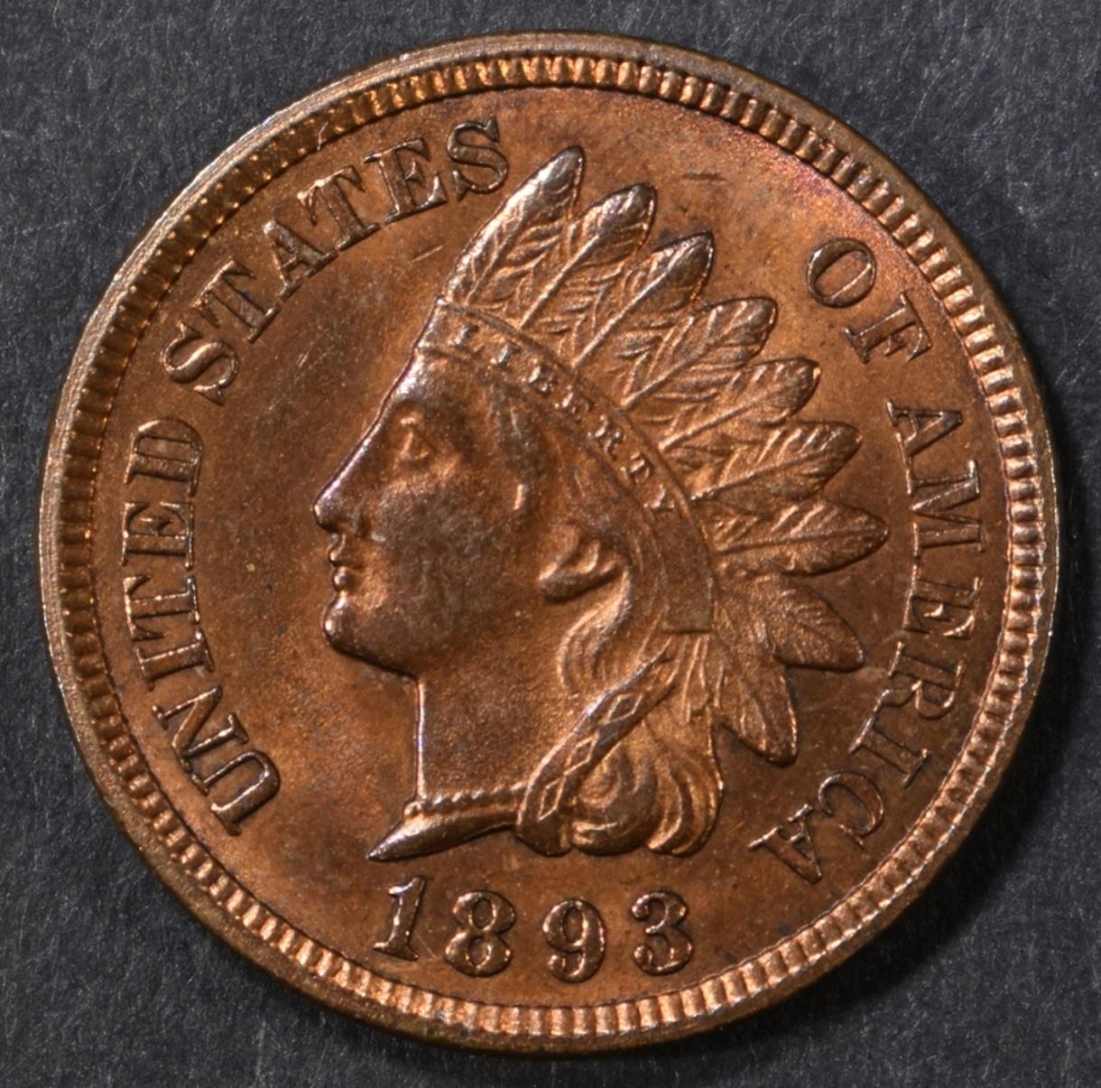 1893 INDIAN CENT CH/GEM BU RB