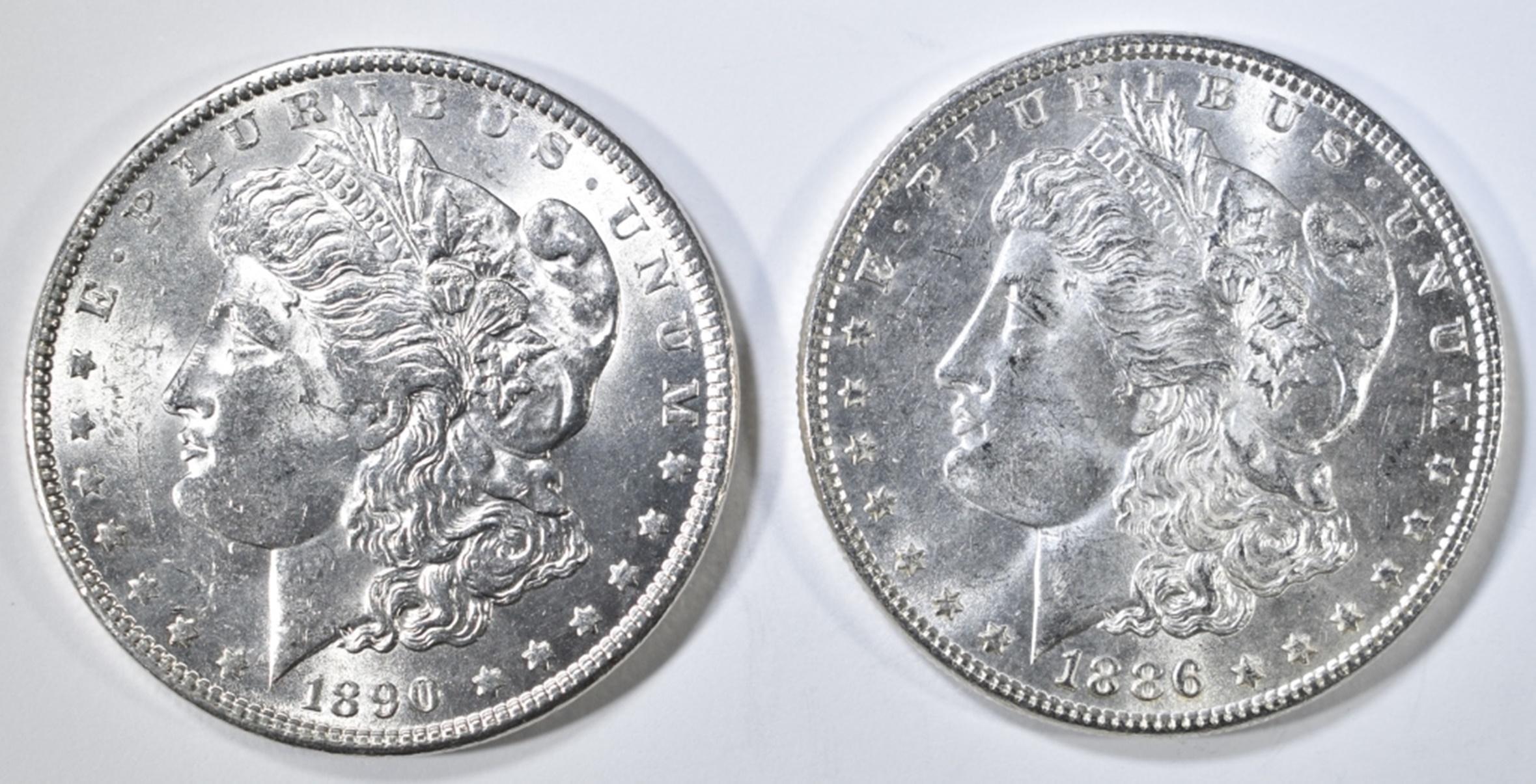 1886, 1890 MORGAN DOLLARS BU