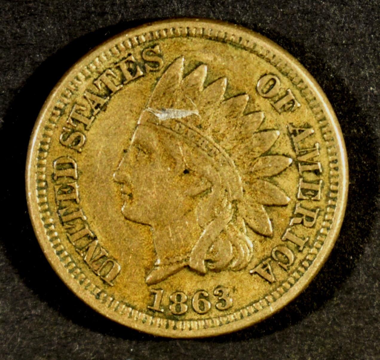 1863 INDIAN HEAD CENT XF