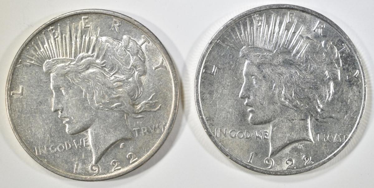 2-CH BU 1922-D PEACE DOLLARS