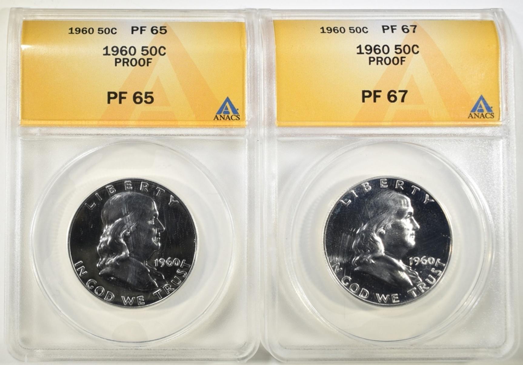 2 1960 FRANKLIN HALF DOLLARS ANACS PF 65/67