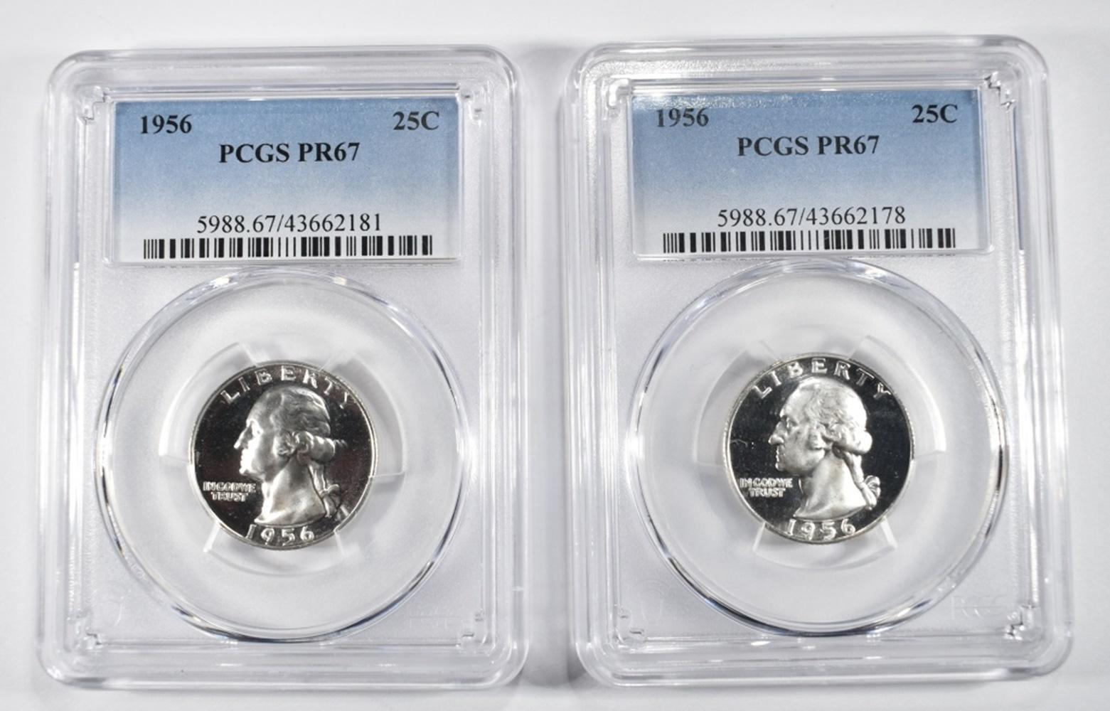 2 1956 WASHINGTON QUARTERS PCGS PR 67